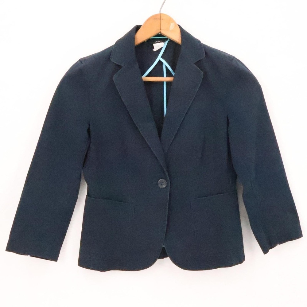 J.Crew Y2K Schoolboy Blazer Jacket Womens Size XS Navy Blue Cotton Twill Vintage